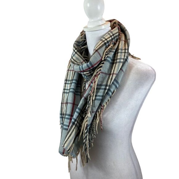 V Fraas‎ Ladies Blue Plaid Fringe End Scarf Cashmink - Picture 3 of 6